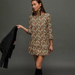 Free People Brown and Orange 3/4 Sleeve Sundress